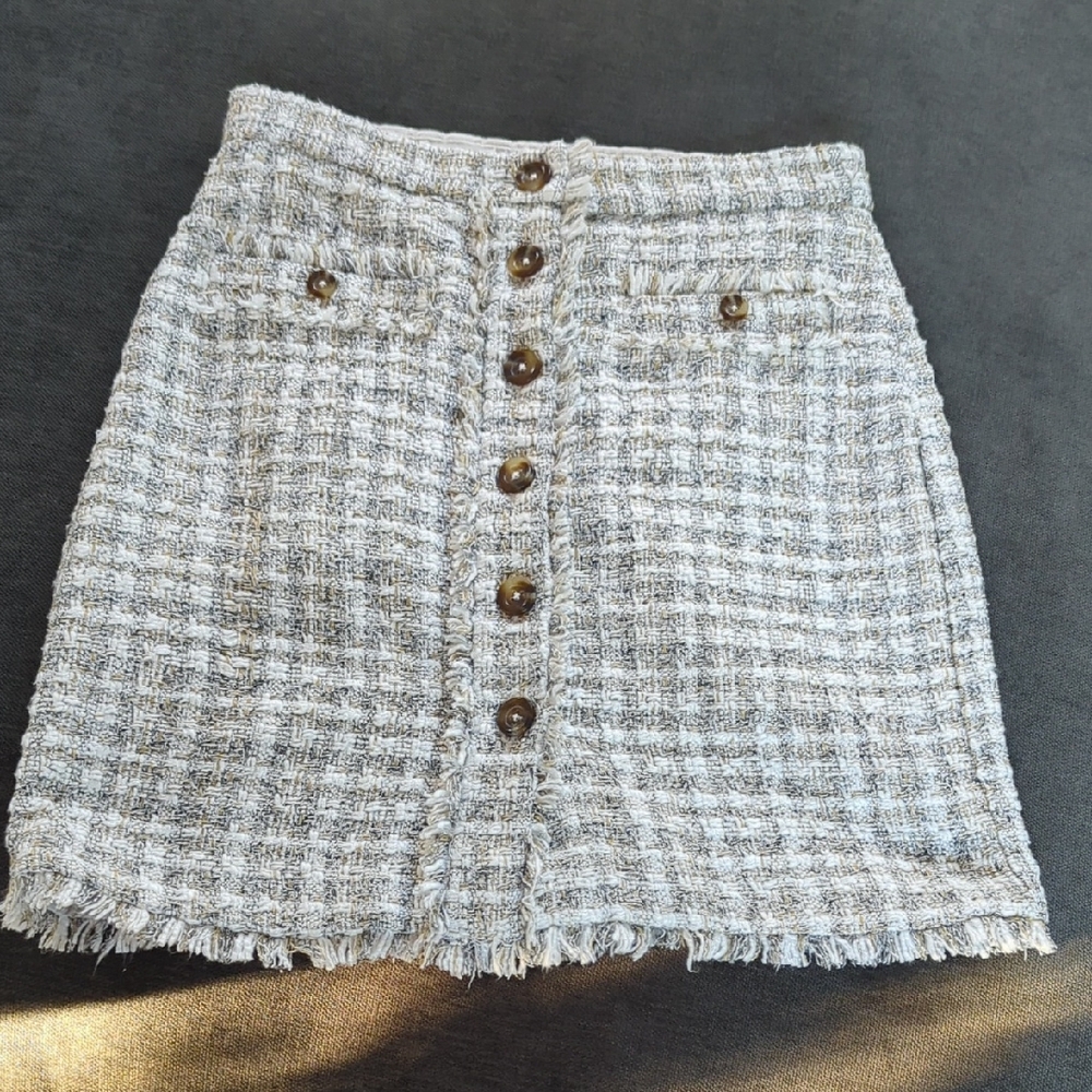 Ann Taylor Tweed Mini Skirt in Gray and Cream